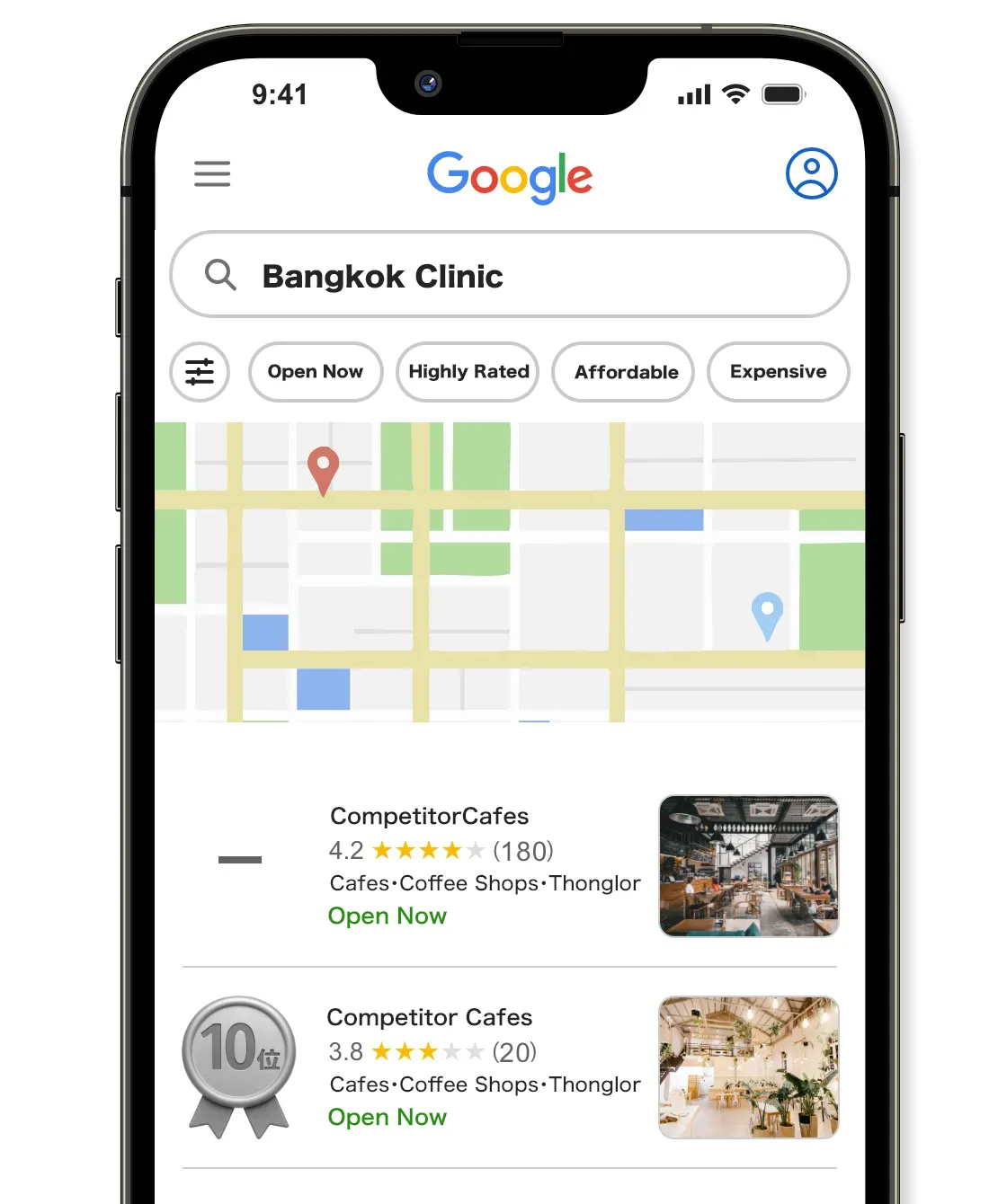 ปัจจุบันยังไม่ติดอันดับต้น ๆ บน Google Maps สำหรับ Mapmaru clinic