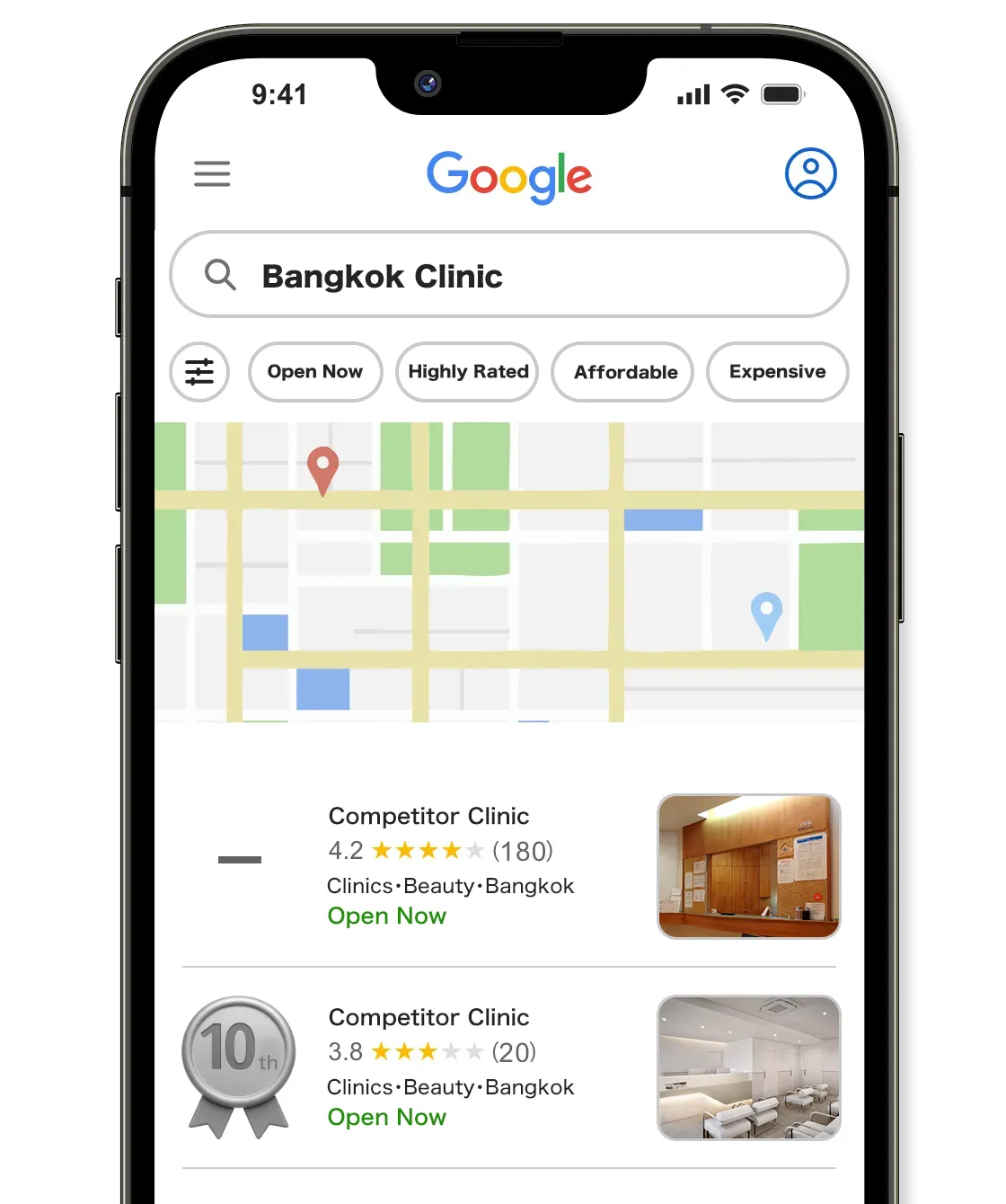 ปัจจุบันยังไม่ติดอันดับต้น ๆ บน Google Maps สำหรับ Mapmaru clinic